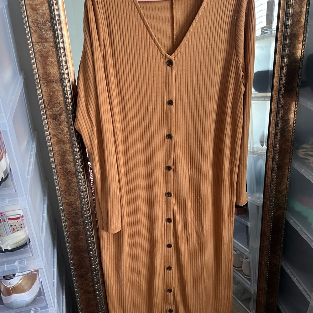 Rib knit midi cardigan sweater dress